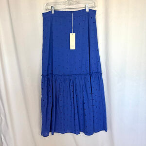 New Calypso St Barth Blue Eyelet Maxi Skirt Lined Women M Tiered Elastic waist
